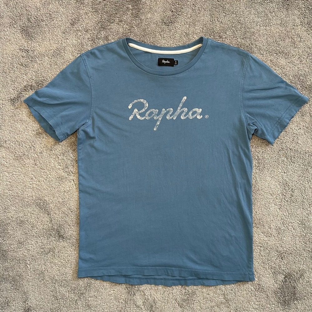 Rapha T-Shirt Men Size M Blue Logo Graphic Short Sleeve Cotton Cycling Casual